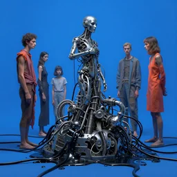 mechanical mitosis, chiaroscuro!!, solarpunk, minimalism, flesh bound to metal, cables, black oily ooze, hyperrealism, surrealism, realistic blue shaded lighting, vibrant, by greg rutkowski and zdzisław beksinski and ilya kuvshinov and magali villeneuve