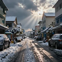 modern streets of Hochiminh city covered in snow