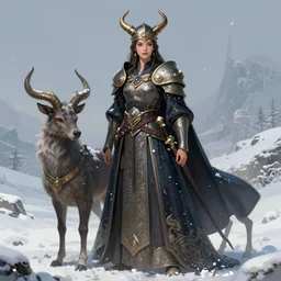 azure viking warrior with animal companion, regal, elegant, winter, snow, beautiful, stunning, hd, illustration, epic, d & d, fantasy, intricate, elegant, highly detailed, digital painting, artstation, concept art, smooth, sharp focus, illustration, wallpaper, art by artgerm and greg rutkowski and alphonse mucha and jin xiaodi