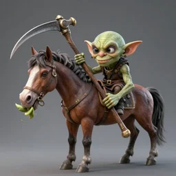 monoeye goblin with a scythe eating a horse. highly detailed, photorealistic.