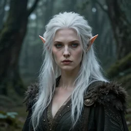 a highly detailed portrait of a humanoid fantasy creature with white hair in a fantasy forest concept art