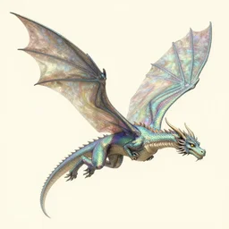 a beautiful iridescent flying dragon, concept art illustration, arthurrackham williamblake edmunddulac