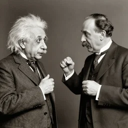 vintage photo of Einstein and Thomas Edison fighting