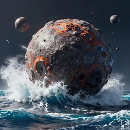 a tsunami being hit by a meteorite. Rendered in octane. Scanline. Realflow. Houdini.