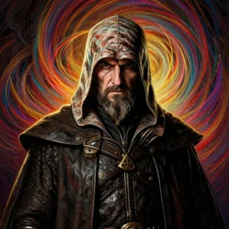 centered painted portrait, grizzled assassin, lord of the rings, tolkien, matte painting concept art, baroque, beautifully backlit, swirly vibrant color lines, fantastically gaudy, aesthetic octane render, 8 k hd resolution, by caravaggio and diego velazquez