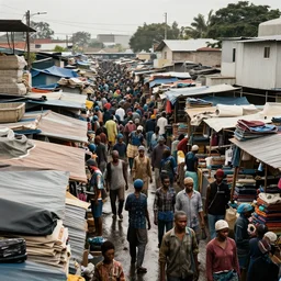 amazon warehouse as informal settlement, big crowds, wet market