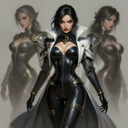 a highly detailed illustration of female plague doctor wearing latex, dramatic seductive pose, art by artgerm and greg rutowski and ilya kuvshinov, intricate, elegant, highly detailed, centered, digital painting, artstation, concept art, smooth, sharp focus, league of legends concept art, wlop.
