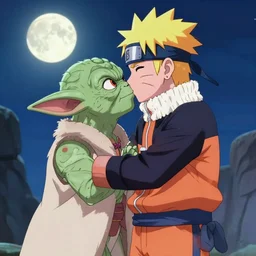 yoda and naruto kissing under the moon