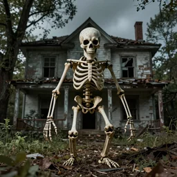 a skeleton monster in an old abandoned house
