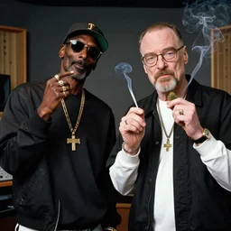 snoop dogg and walter white in the studio smoking weed in the studio, walter white, snoop dogg, smoking weed, studio, photorealistic