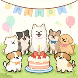 a birthday party for dogs, digital art