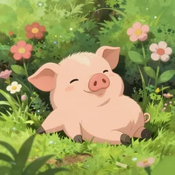cute and adorable piglet resting on a beautiful garden by makoto shinkai, miniature pig, studio ghibli, hayao miyazaki, key anime visual, 8 k, highly detailed, rendered, concept art, trending on artstation