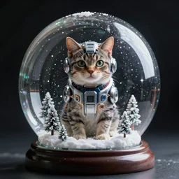 snow globe of cat cyber war, artstation, photorealism