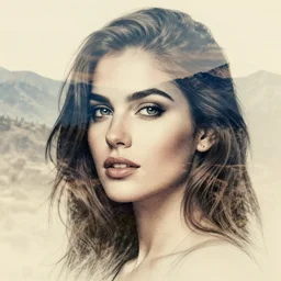 a beautiful woman face with beautiful mountain scenery creative double exposure effect, medium sized tattoo sketch, amazing detail, trending on pinterest, in the style of brandon kidwell
