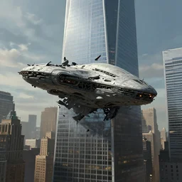 alien mothership crashed into new york city skyscraper surrounded by fbi trending on artstation digital paint 4 k render