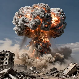 new - orleans destroyed by nuclear explosion, nuclear clouds, dusty ruins, debris, collapsed buildings, hyperdetailed, artstation, cgsociety, 8 k