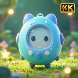 a mech tamagotchi, in the style of josan gonzalez, game icon, glowing garden background, highly detailed, octane render, 8 k wallpaper