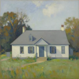a beautiful painting of a building in a serene landscape by Andrew Wyeth