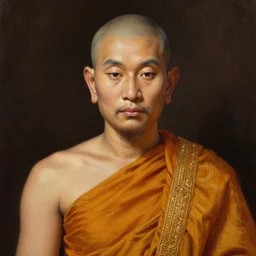 smart tai buddhist monk, sukothai, closeup portrait, without beard and mustache, historical hero, ethnic group, tai costume, intricate, elegant, loin cloth, highly detailed, oil painting, artstation, concept art, matte, sharp focus, illustration, hearthstone, art by earl norem