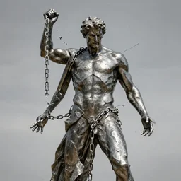 metal statue of man shattering his chains