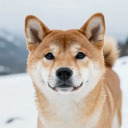 award winning wildlife photography, shiba inu on a snowy mountain, close up of face, zoom in on face, surrounded by snow, wildlife photography by Paul Nicklen