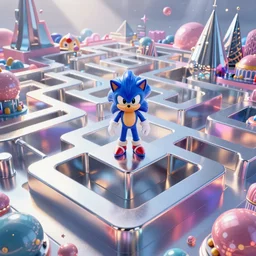up photo by josh pierce and prateek vatash and roman bratschi, a sonic the hedgehog dreamscape maze made out of colorful playful pastel shiny reflective metal, gigantic lsd fractal landscape made of shiny reflective silver, cinema 4 d, 4 k, ray tracing reflections, volumetric lighting and shadows, haze, light beams