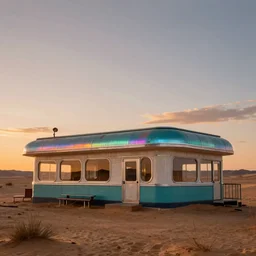 abandoned diner in the desert by jon mccoy and georgehull, sunset, cinematic, cinematic lighting, photorealistic, hyperdetailed 3 d matte painting, iridescent, deviantart, trending on artstation, concept art
