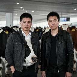 two dairy cow skin man at the airport trending flickr noir detailed portrait