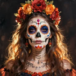 Illustration of a sugar skull day of the dead girl, art by chie yoshii