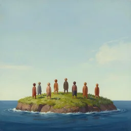 cavemen on lonely island, painting