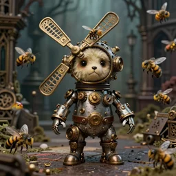 portrait of tin toy fuzzy steampunk wind bees in victorian london, nicoletta ceccoli, mark ryden, lostfish, hyung tae, frank frazetta, depth of field, detailed and intricate gothic environment, 8 k resolution, hyperrealistic, octane render