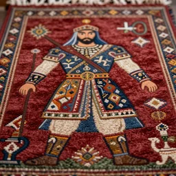 macro photo of a contemporary carpeted figure of a Persian warrior, anatomically correct, colourful, lots of detail, depth of field, intricate, delicate, by Jonas Jensen, Magnum photos