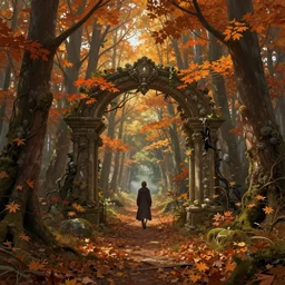 magical autumnal forest portal, d & d, fantasy, portrait, highly detailed, digital painting, trending on artstation, concept art, sharp focus, illustration, art by artgerm and greg rutkowski and magali villeneuve