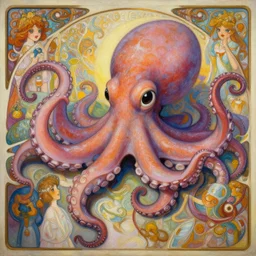 an hyper intricate oil painting of an anthropomorphic cute octopus!!!!! on a party, hyper detailed tentacles, excellent composition, by yoshitaka amano, by greg rutkowski, by alphonse mucha, by rhads, by ross tran, trending on artstation