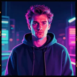 christopher lloyd in hoodie, portrait, vaporwave, synthwave, neon, vector graphics, cinematic, volumetric lighting, f 8 aperture, cinematic eastman 5 3 8 4 film