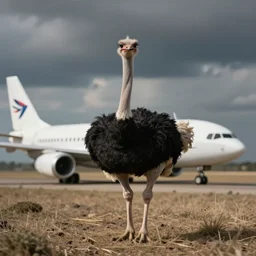 logo for a new airline run entirely by ostriches