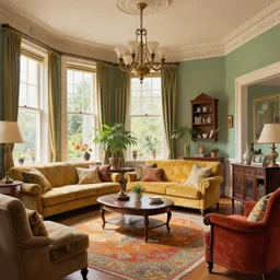 a beatiful living room in an old victorian house, extremely detailed, sharp focus, wide view, full body shot, smooth, digital illustration, colorfull by, james jean, by rossdraws, frank franzzeta, sakimichan, mcbess, by edmund dulac