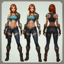 A brand new league of legends character, female league of legends character concept art, simple front and back character reference sheet