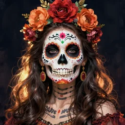 Illustration of a sugar skull day of the dead girl, art by Ernst Haeckel