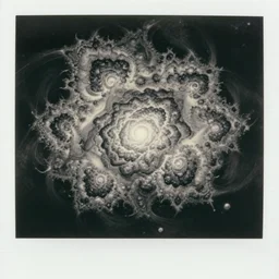 a black and white photograph of a mandelbrot set, in the style of m c escher, by egon schiele, film photography, polaroid photo, surreal, soft lighting