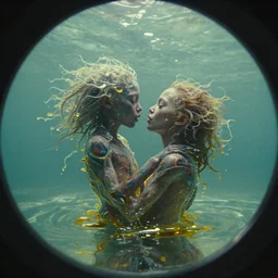 the strange creature that fell in love with me, made of water and oil, film still from the movie directed by Denis Villeneuve with art direction by Jack Kirby, wide lens