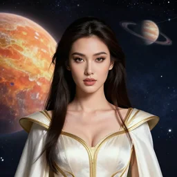 portrait of the powerful queen of the solar system in the style of bob eggleton and in the style of wayne barlowe. glowing, ornate and intricate, stunning, dynamic lighting, intricate and detailed.