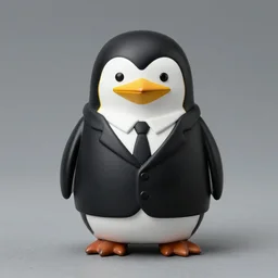 anthro penguin in a black suit, vinyl toy figurine