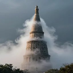 babel's tower made in smoke and vapor
