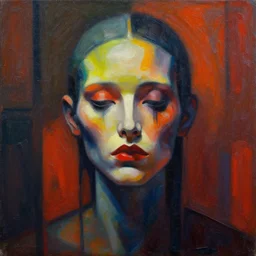 brutalist ambient atmospheric demon oil painting portrait, symbolic, volumetric lighting, award - winning, perfection, ambitious, ambient occlusion, vibrant, 4 k hd, grainy,