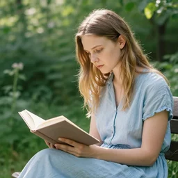liisa virtanen reading a book in the garden. sumi - e.