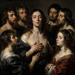 grandiloquent enthralling covenant torso of the most dreadful and beautiful ambition bleak future, in the style of David Geddes, Jacques-Louis David, Caravaggio, Élisabeth Vigée Le Brun, dramatic lighting, establishing shot, detailed and clear beautiful realistic faces, 8k resolution – W 1024