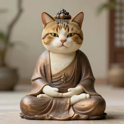 anthropomorphic cat meditating as buddha