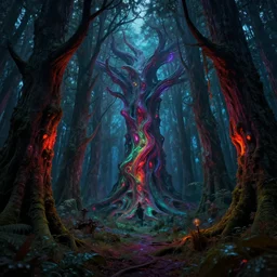 photorealistic eerie forest of the eldritch best in the style of michael whelan and gustave dore. hyperdetailed photorealism, 1 0 8 megapixels, amazing depth, glowing rich colors, powerful imagery, psychedelic overtones, 3 d finalrender, 3 d shading, cinematic lighting, artstation concept art