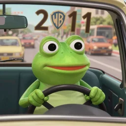 pepe frog behind the wheel, film still drive 2 0 1 1, driving scene, high quality, hd, 4 k, warner, hbo, cinema frame, screenshot